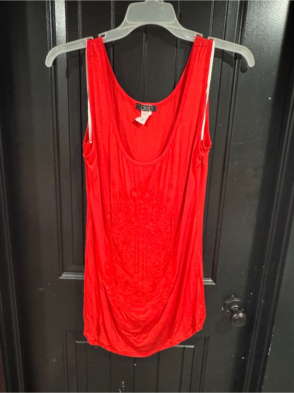 Deb Bright Red Scoop Neck Tank with Subtle Embossed Detail